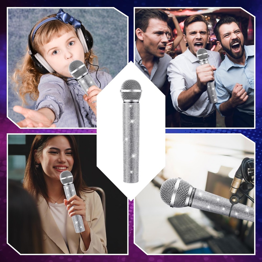 3 Pcs Microphone Prop Sparkly Bling Handle Cover Stickers Micro Sleeve Glitte...