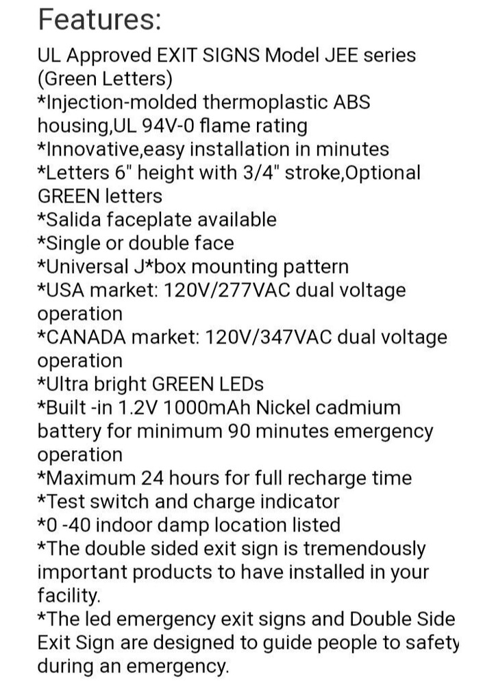 SPECTSUN Double Sided Faced Red Exit Sign with Arrows Model JEE2RWE