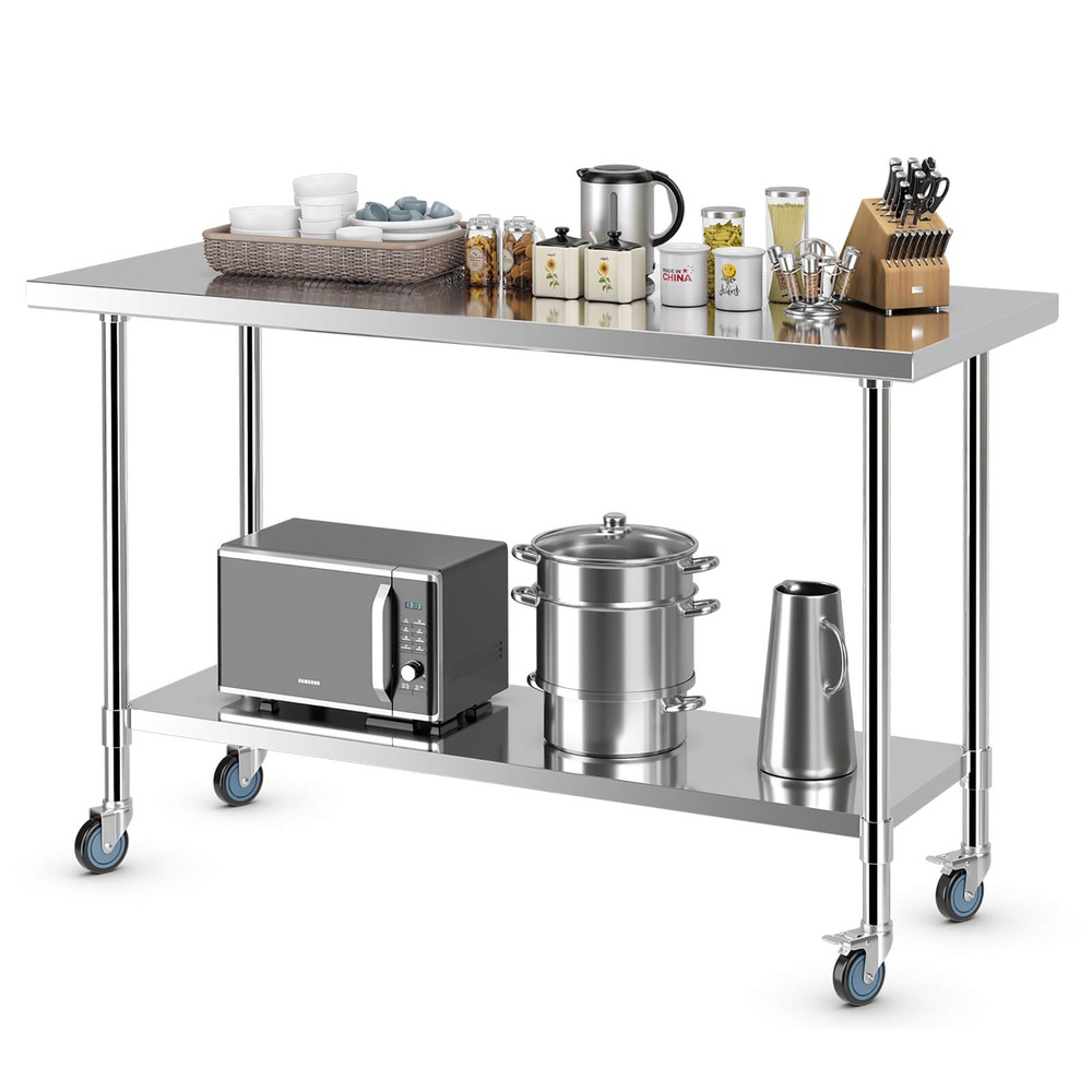 24'' x 60 '' Stainless Steel Work Table Kitchen Prep Work Table w/ wheels Silver