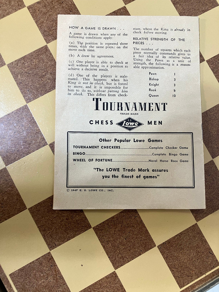 Chess set 1960's E.S. Lowe Co. Tournament Plastic Complete