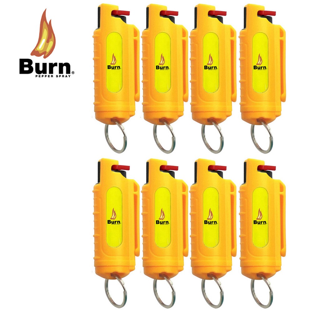 8 BURN Pepper Spray 1/2oz Self Defense Keychain Yellow Hard Shell Case Molded