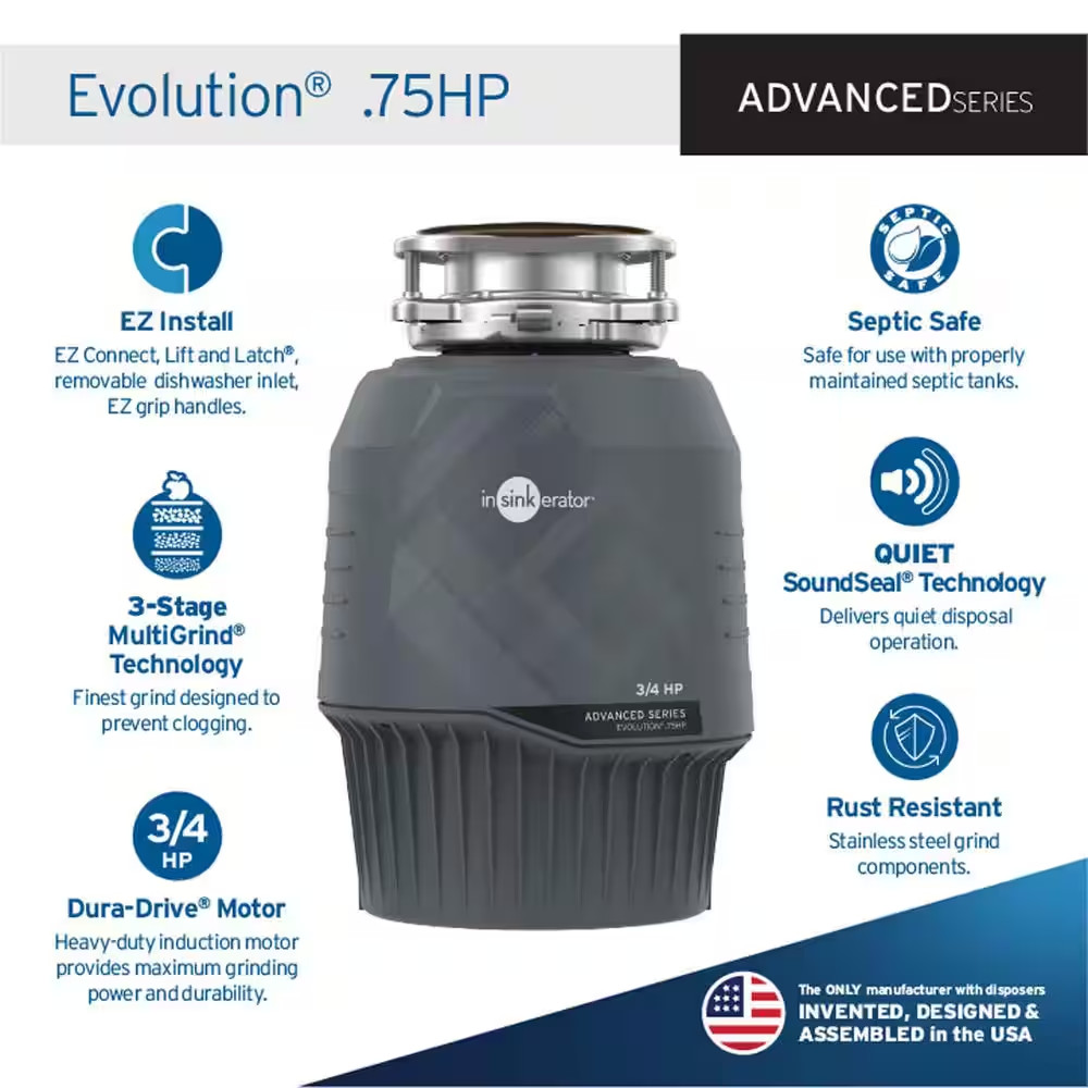 Evolution .75HP, 3/4 HP Garbage Disposal, Advanced Series EZ Connect Continuous