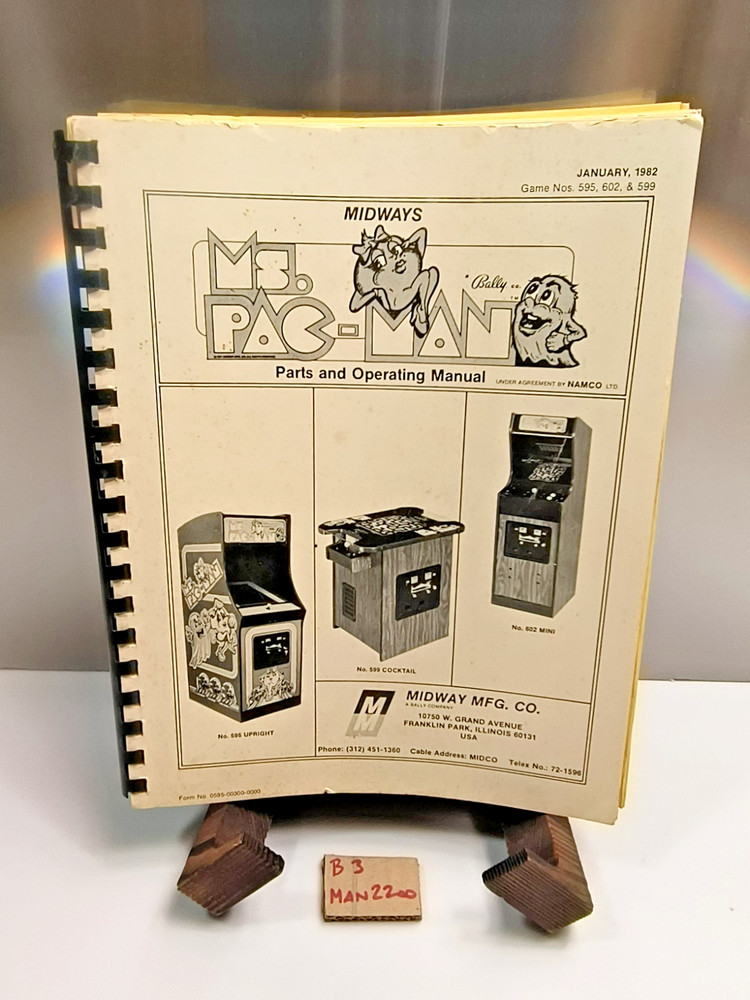 Midway Ms. Pac-Man Pacman Arcade Game Machine Operating Manual Schematics.
