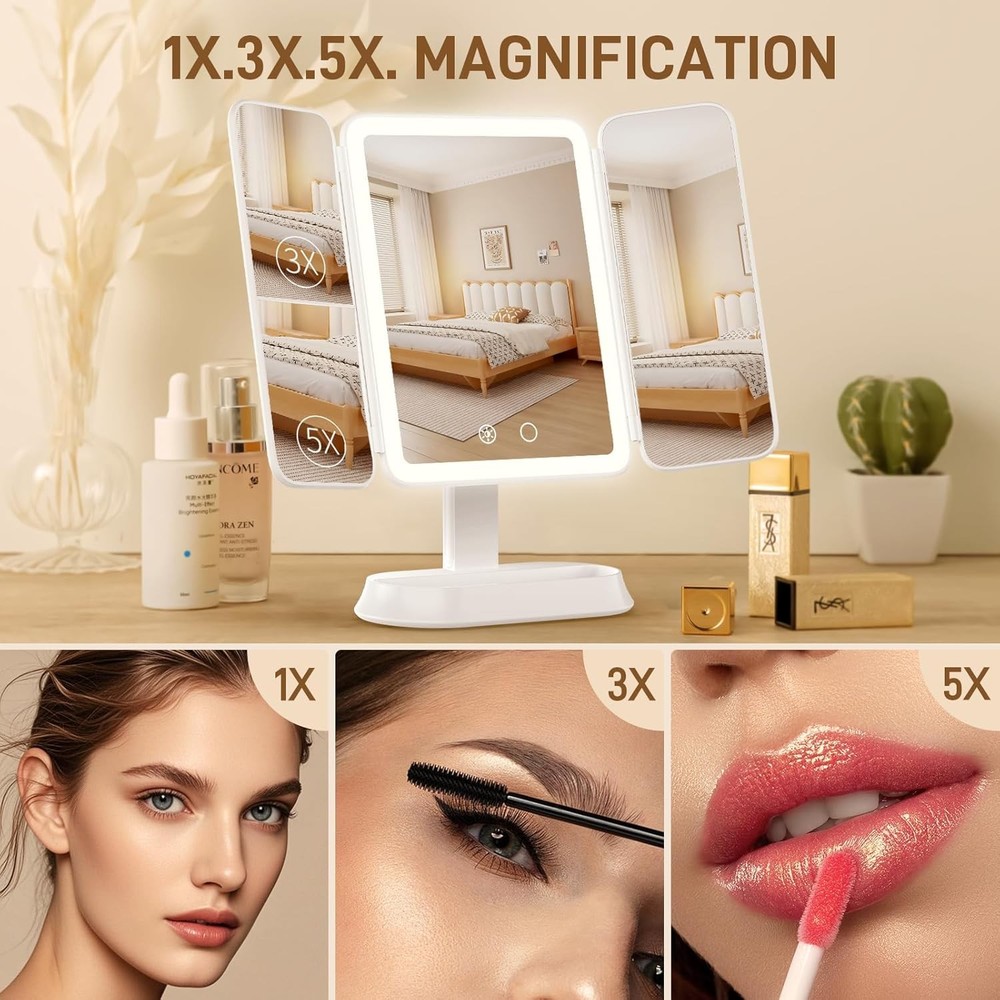 Vanity Mirror W/ Lights Rechargeable Lighted Makeup Mirror 1X/3X/5X