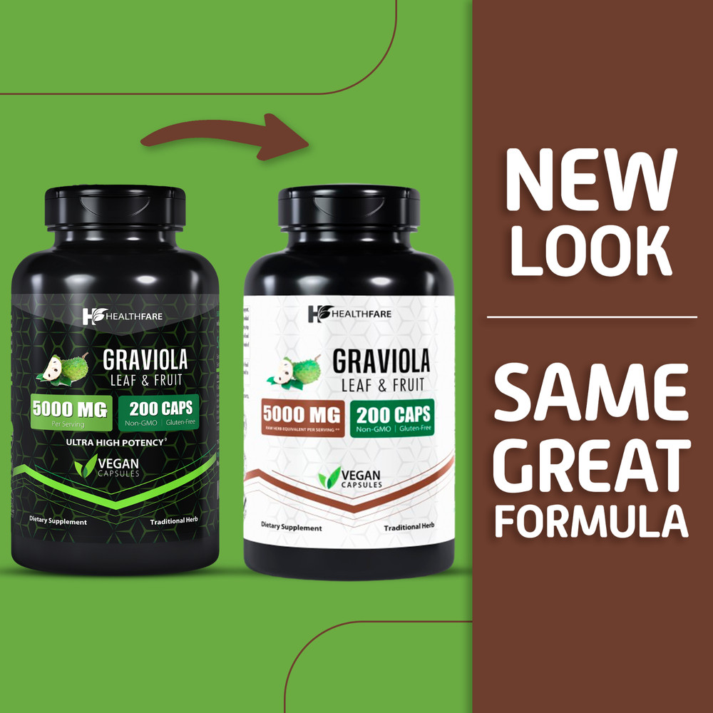 Graviola Capsules Leaf and Fruit Extract 5000mg | 200 Capsules | High Potency