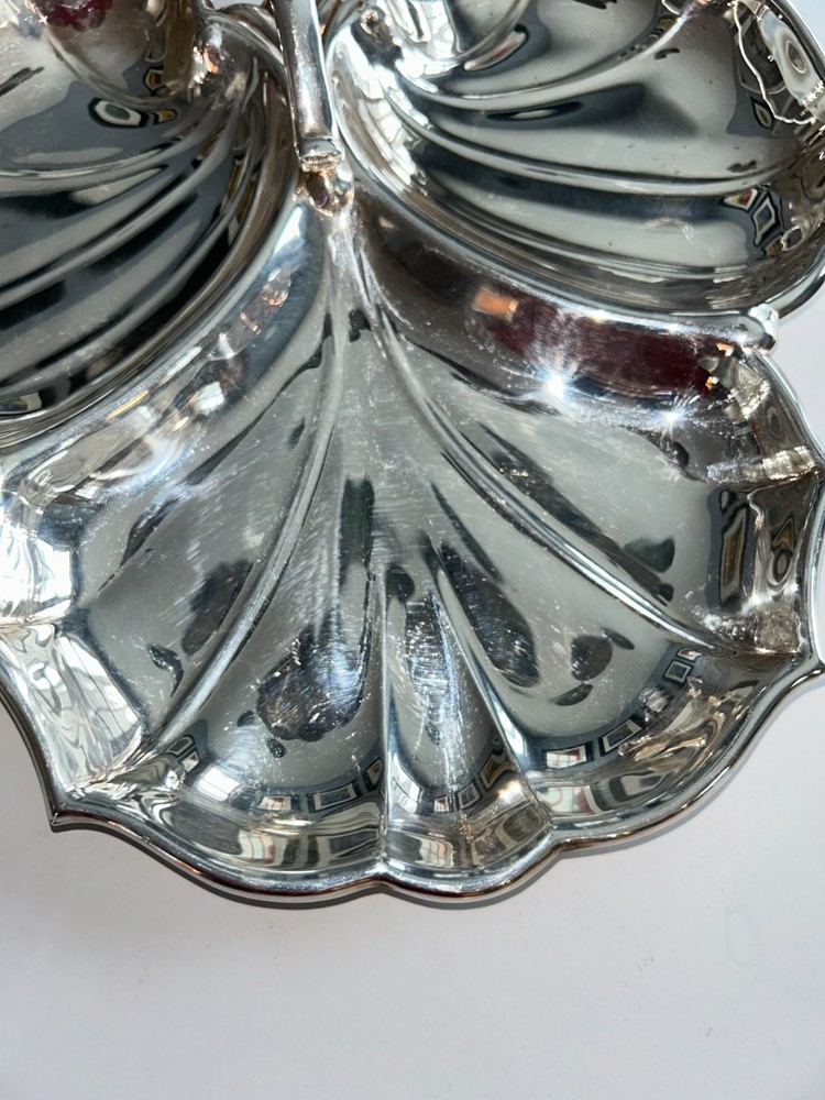 Vintage Crescent Silverplate Triple Leaf Serving Dish with Handle, 10" x 10"