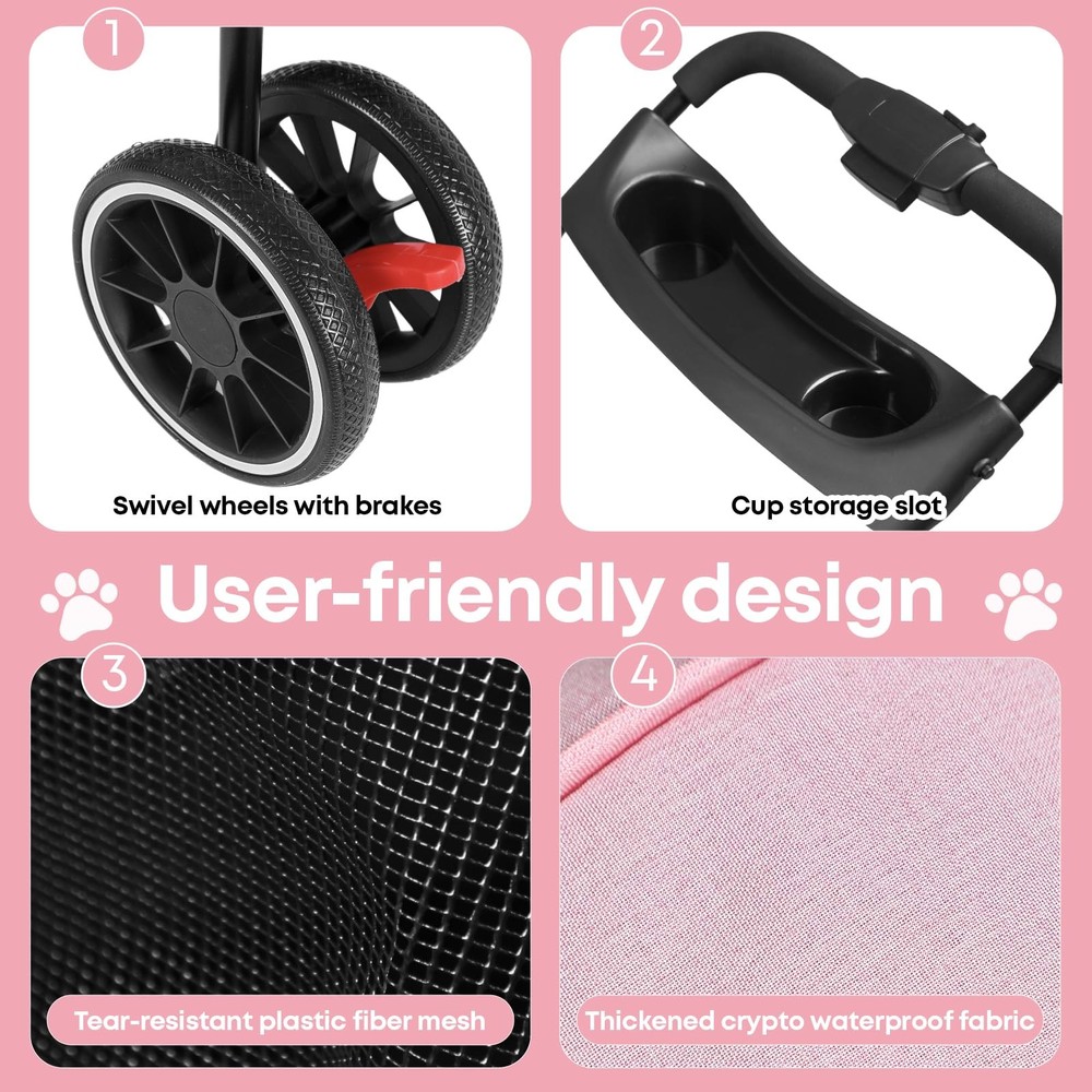 Pet Stroller,Dog Stroller for Small Medium Dogs Cats,3 Wheels,Foldable,with B...