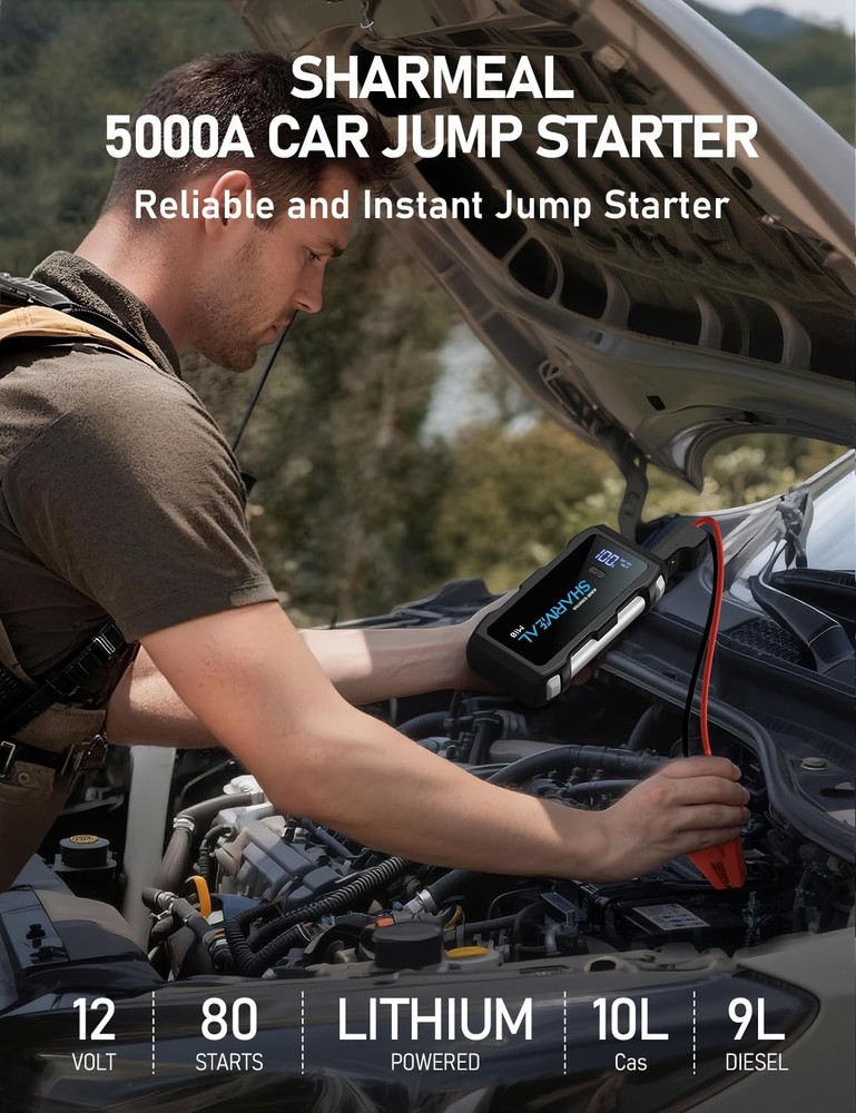 Jump Starter 5000A, 12V Car Battery with USB Quick Grey-5000A