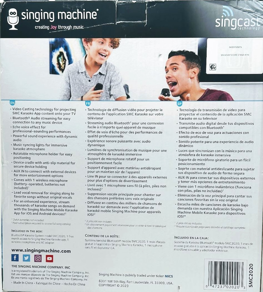 Singing Machine SingCast One Casting Bluetooth Karaoke System Wireless Mic.