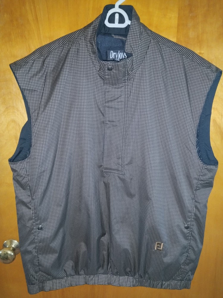 DryJoys Pullover Golf Vest Black Beige Herringbone Design Size Medium
