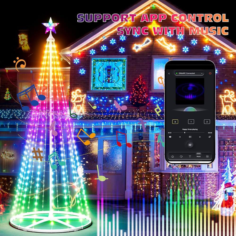 6FT Smart Cone Christmas Tree with Music Sync & Remote Control LED Lights