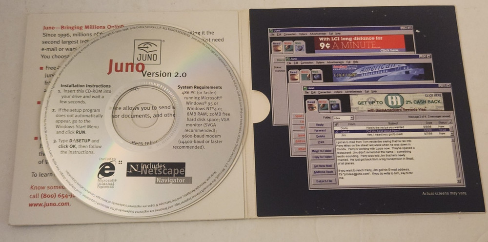 2 Vtg Juno Software Program v2.0 Disc Rare Black Shipper Includes Netscape 1 NEW
