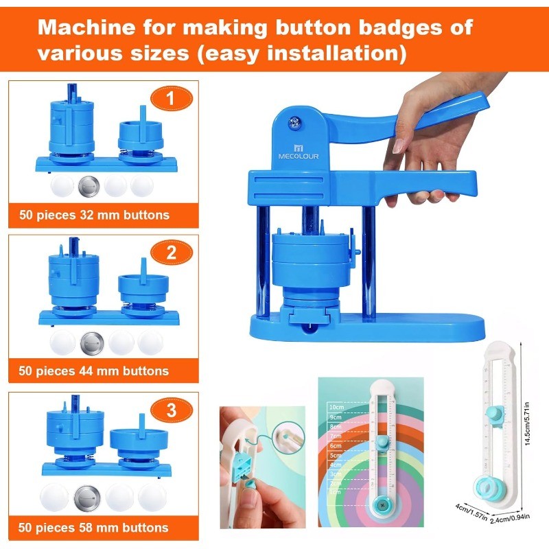 Button Maker Machine Multiple Sizes 1.26+1.73+2.28 inch Pin Maker Machine