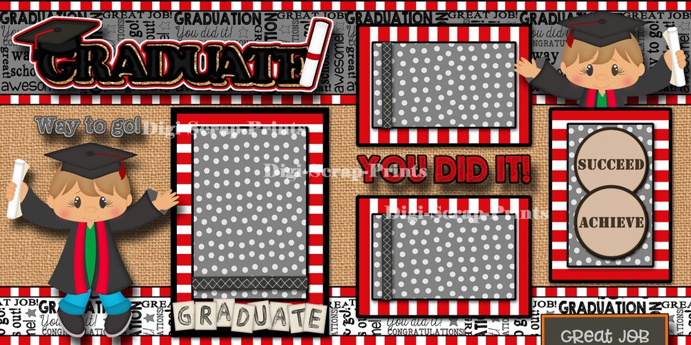 GRADUATION boy 2 premade scrapbook pages paper piecing school DIGISCRAP #A0197