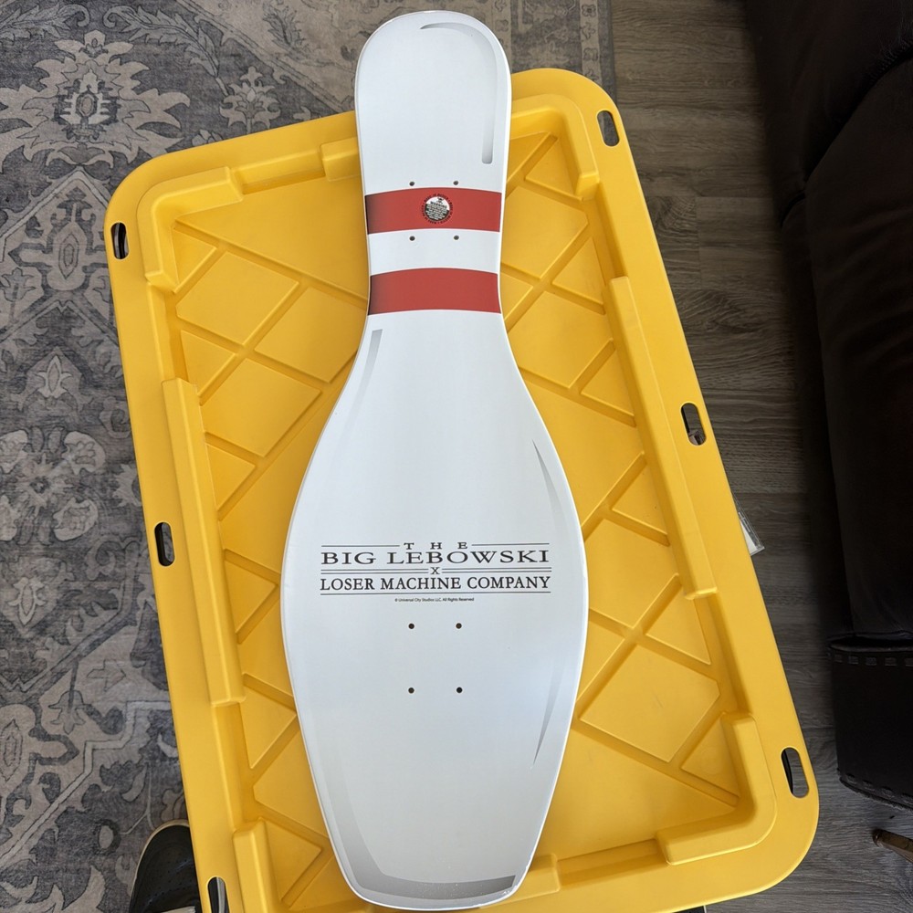LOSER MACHINE X BIG LEBOWSKI "THROWING ROCKS" SKATEBOARD DECK BOWLING PIN SHAPE