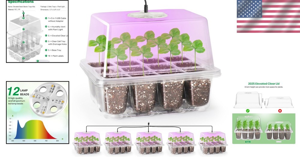 Complete Seed Starter Kit with Grow Light and Humidity Domes
