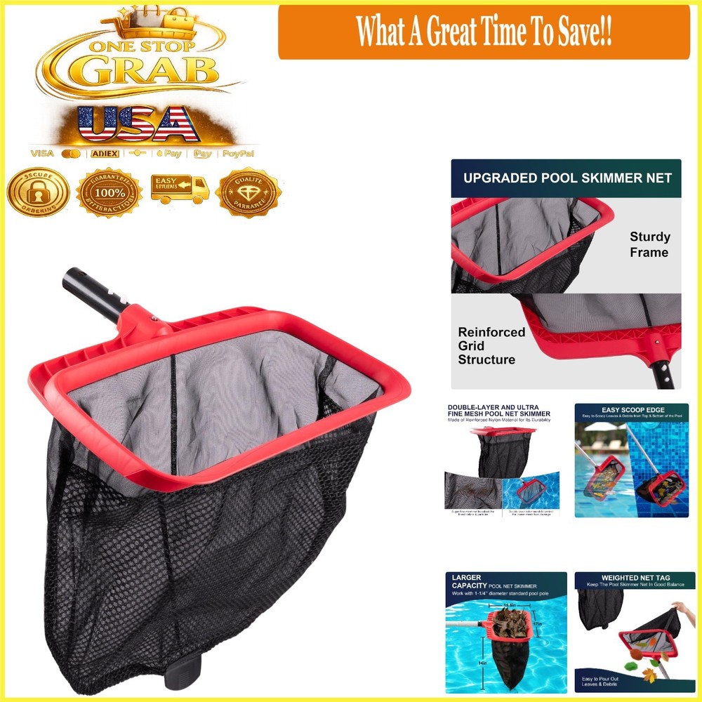 Upgraded Pool Skimmer Net with Double-Layer Bag Larger Capacity Reinforced Frame