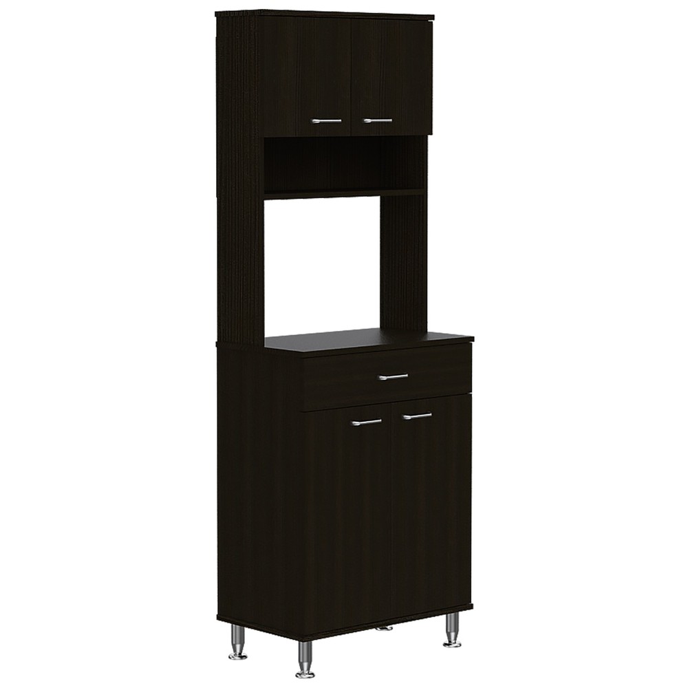 Della 60 Kitchen Pantry with Countertop, Closed & Open Storage -Black