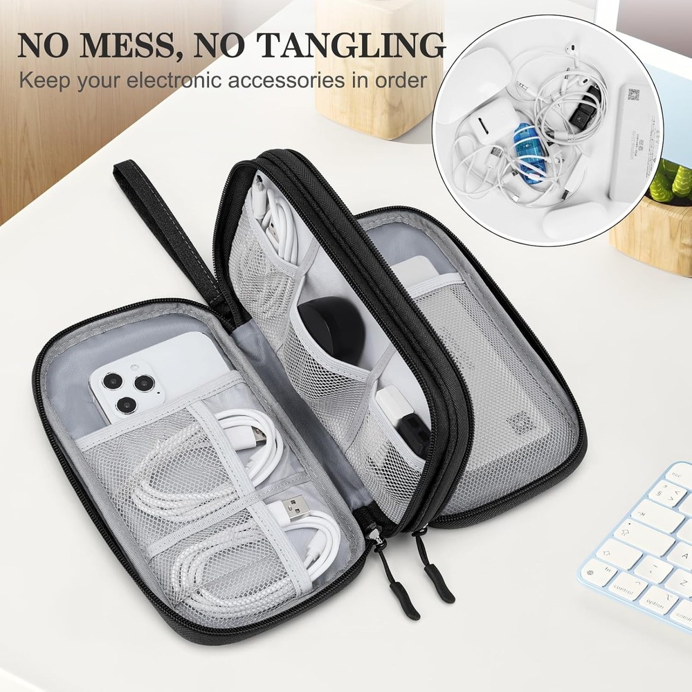 Medium Waterproof Travel Cable Organizer Bag - Double Layers for Electronics