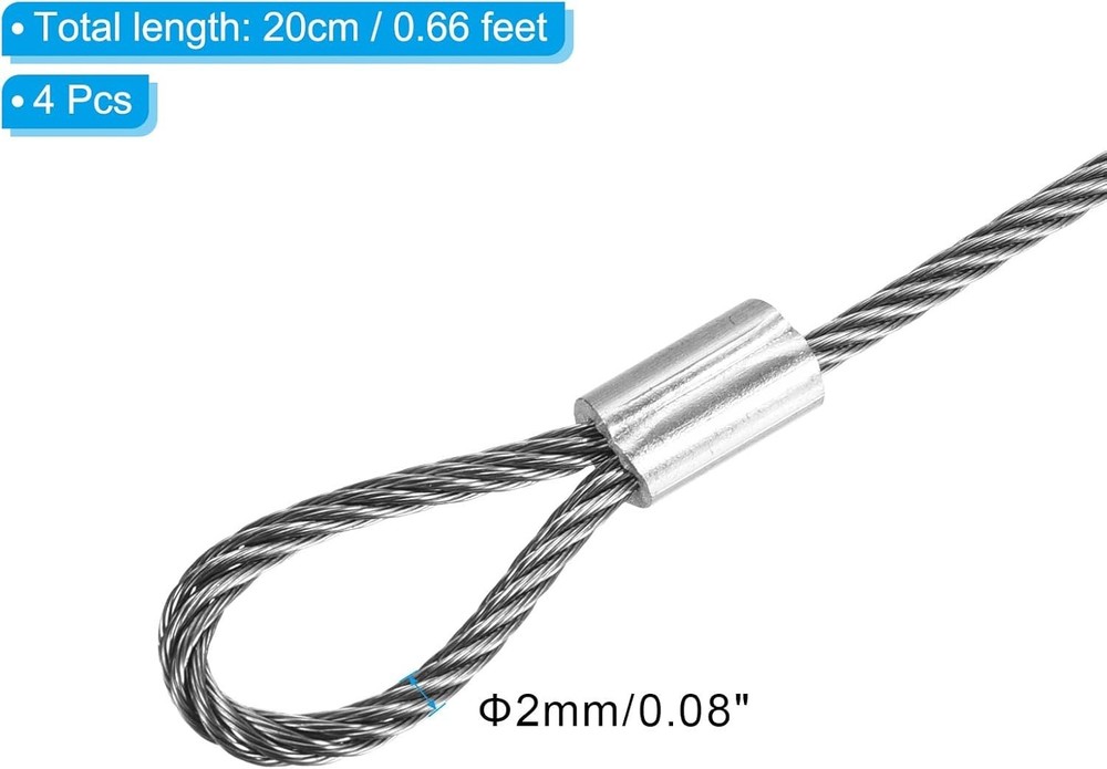 Durable 20cm Double Loop Stainless Steel Security Cables - 4 Pack for DJ & Locks