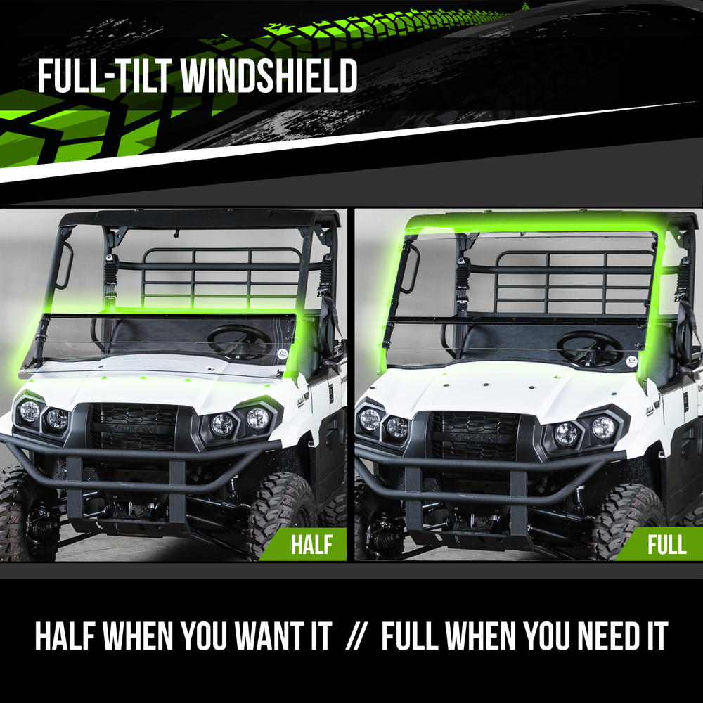 TERRARIDER KAWASAKI MULE MID / MX TILTING UTV WINDSHIELD - STD. 3/16”