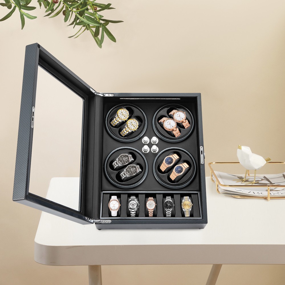 8+5 LED Light Automatic Watch Winder Box Watch Display Storage Case Winder Box