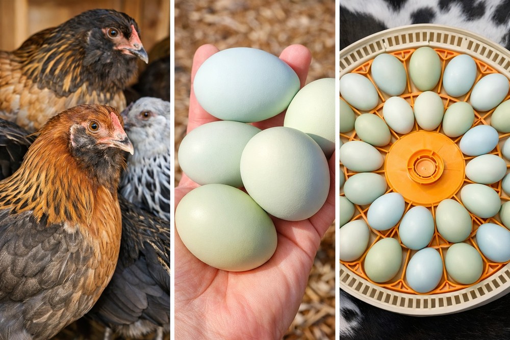 12 Easter Egger Chicken Hatching Eggs  - 1 Dozen - Heritage Green & Blue Layers