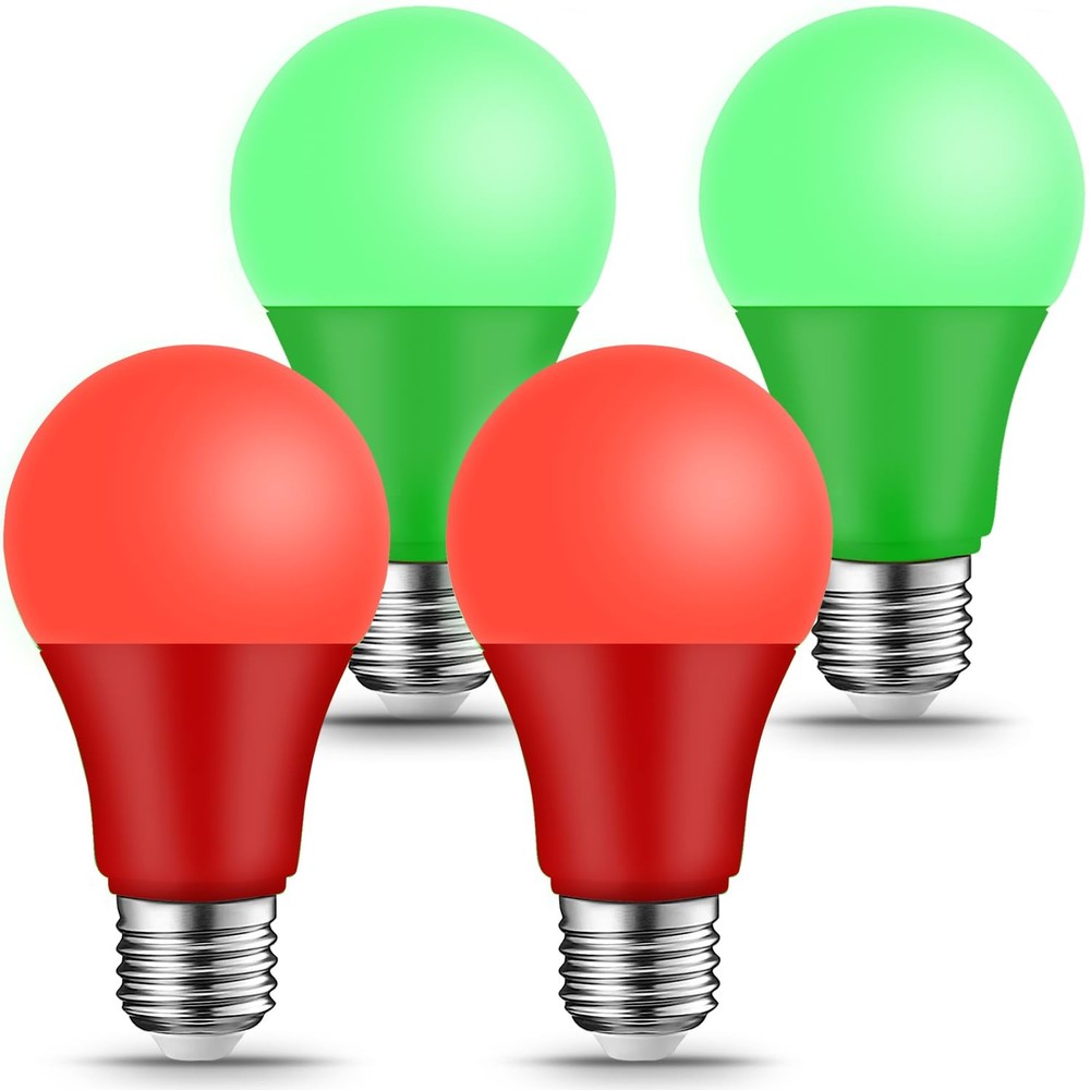 KQHBEN Red Green Light Bulbs - [ 4 Pack ]- 9W（60W Equivalent） E26 Base LED Co...