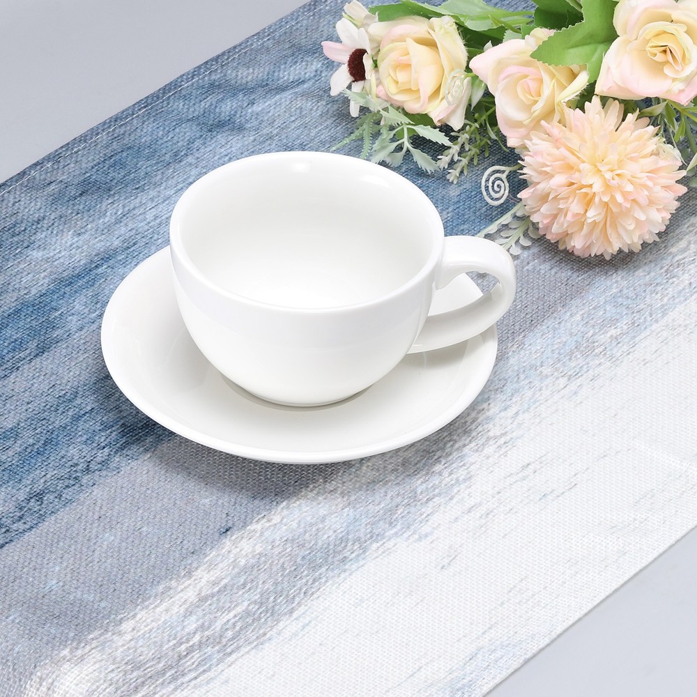 Table Runner 72" x 13", Blue Modern Art Burlap Table Runners, Blue & Grey
