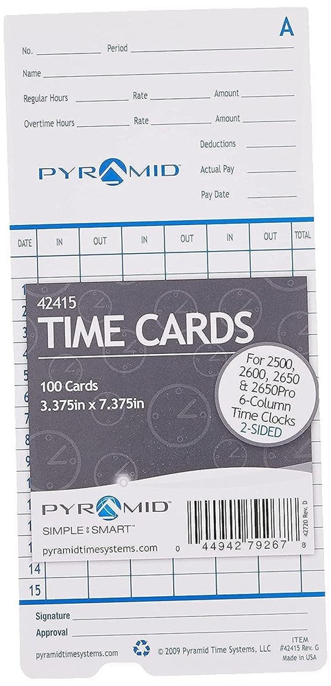 Pyramid Time Systems - Authentic Time Cards (42415) for Pyramid Models 2500, ...