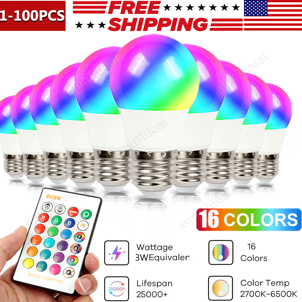 E26/E27RGBW LED Light Bulb Color Changing Dimmable Lamp With Remote Control Lot