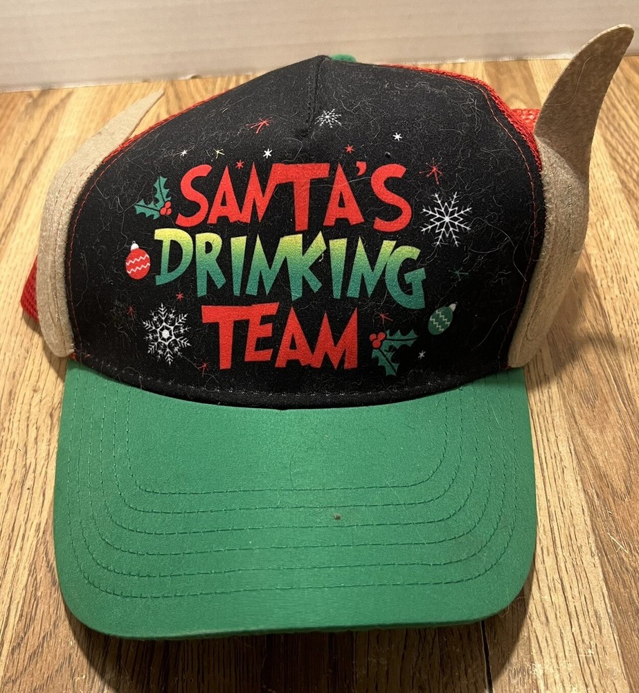 Merry Christmas Snapback Hat Santa’s Drinking Team Novelty Cap NWT Adjustable