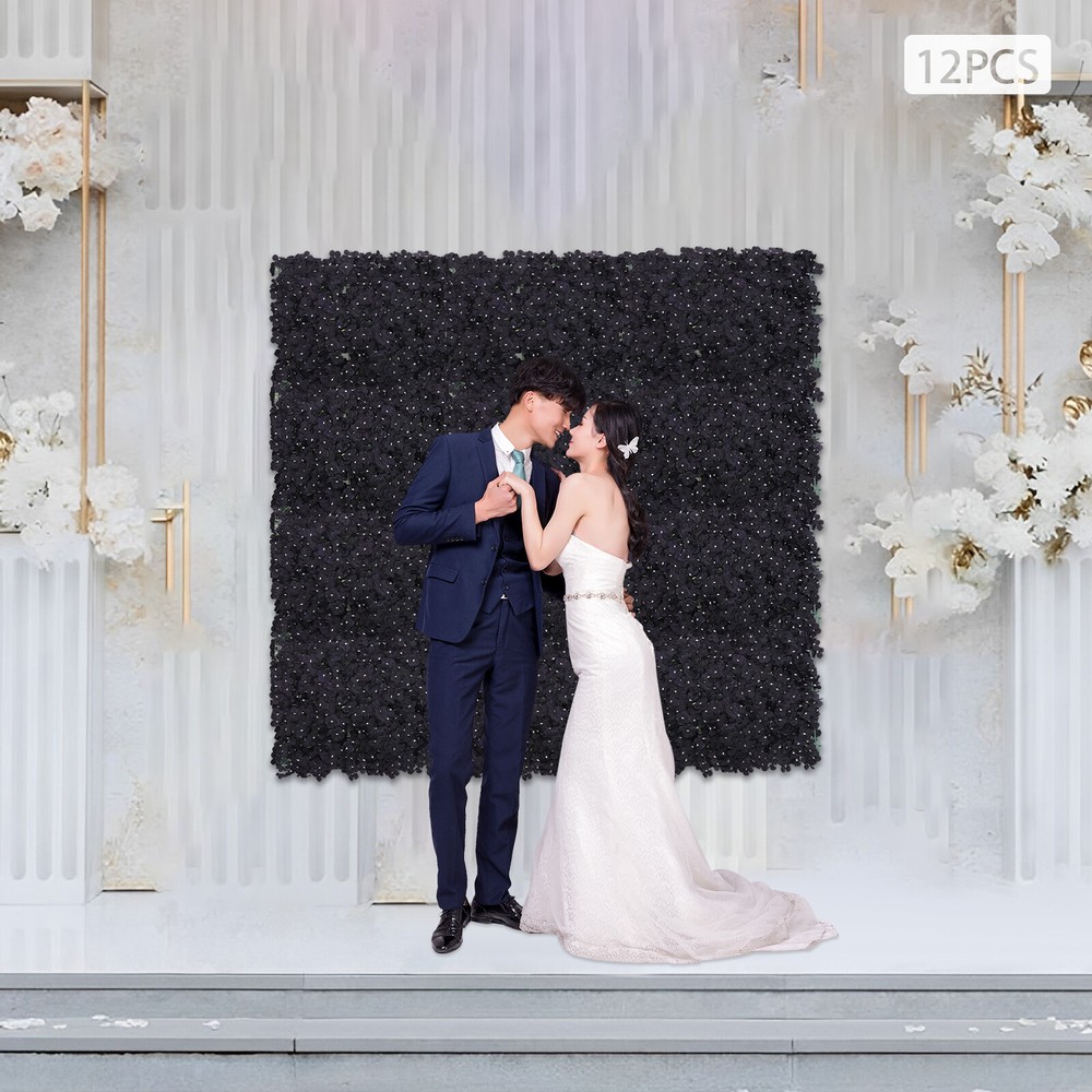 60*40cm 12 PCS Black Artificial Floral Backdrop Handmade Flower Wall Panel