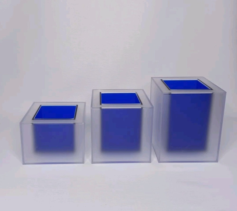 Square Blue Plastic Containers Set For Bathroom