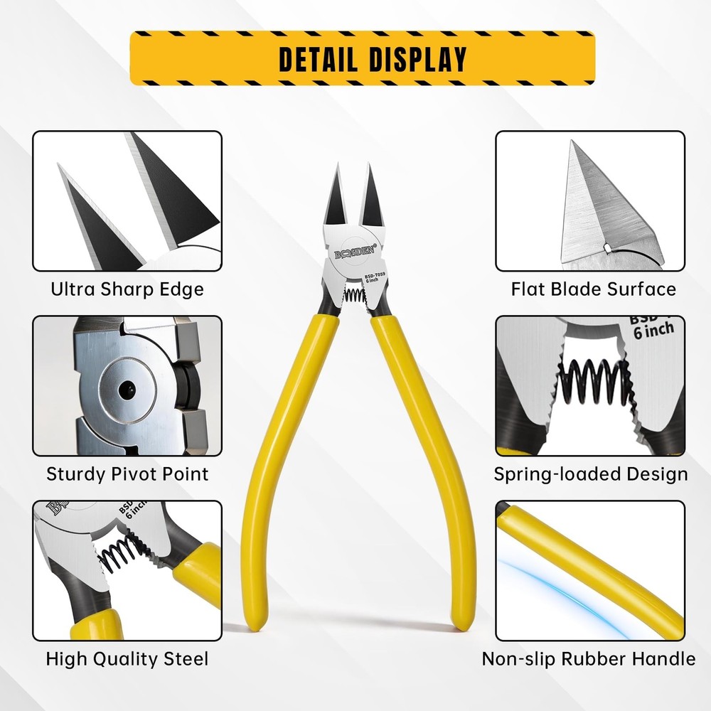 BOOSDEN 10 Pack Flush Cutters, Wire Cutters, 6'' Flush Cut Pliers | Spring Lo...