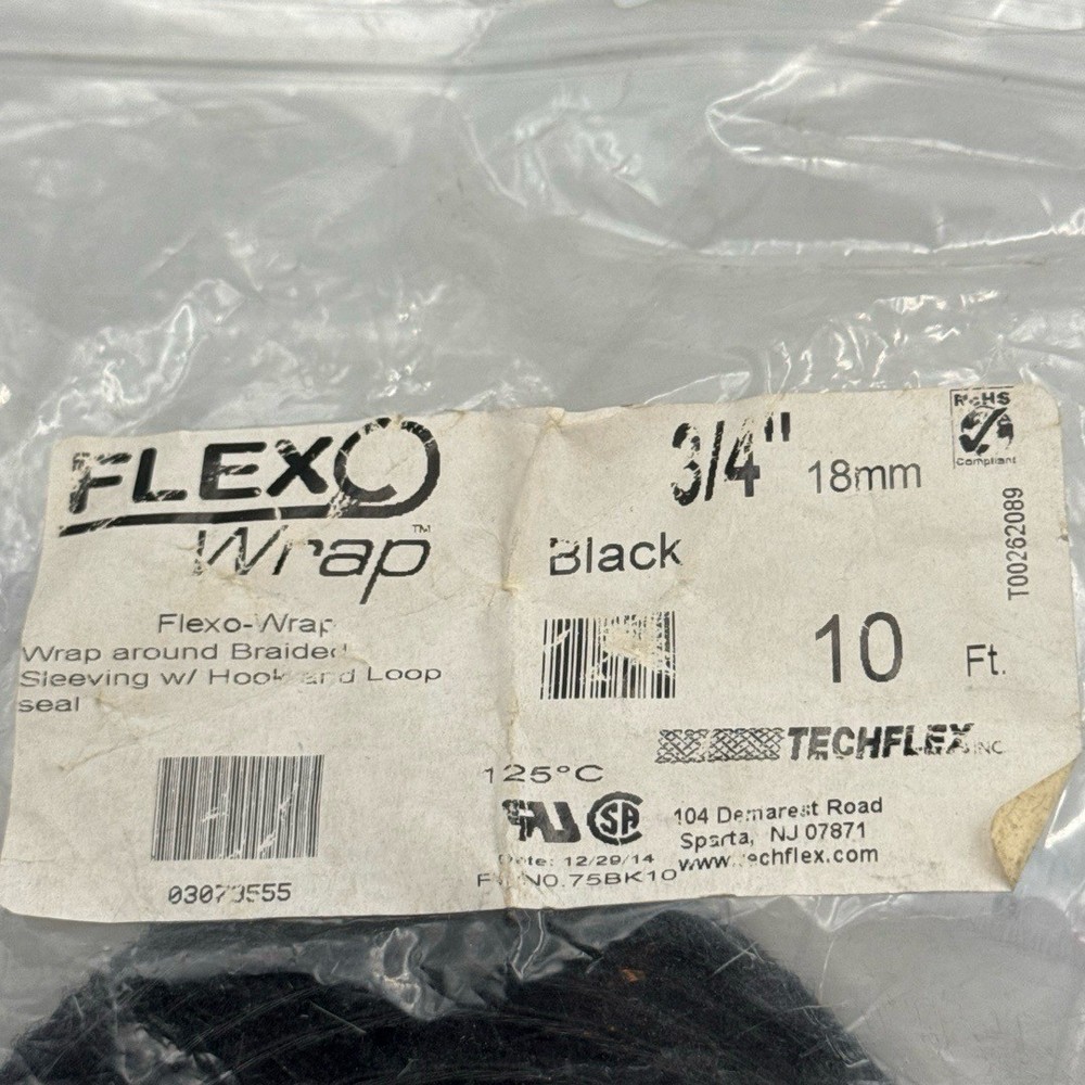 Techflex Flexo Wrap Cable Wrap 3/4in x10ft Black NHN0.75BK10 Expandable Sleeving