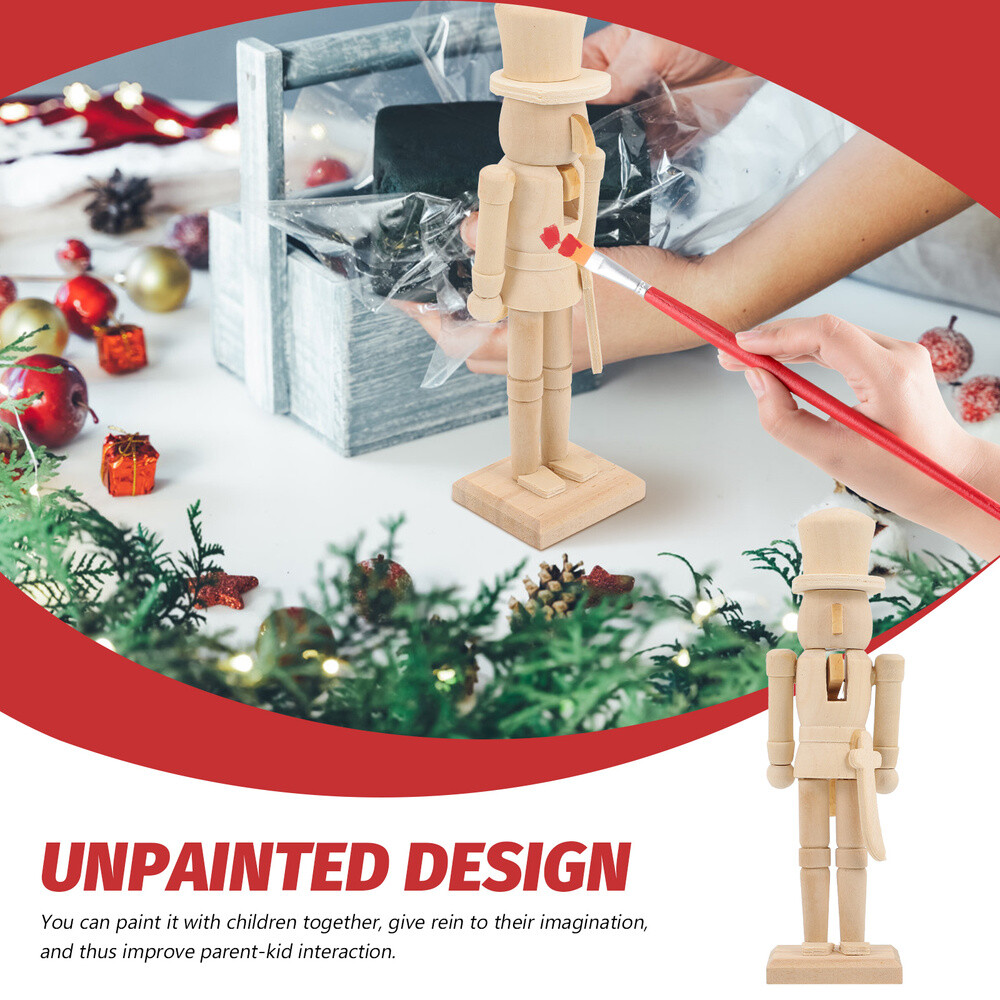 3PCS Graffiti Painting Nutcracker Wooden Nutcracker Unfinished Walnut Soldier