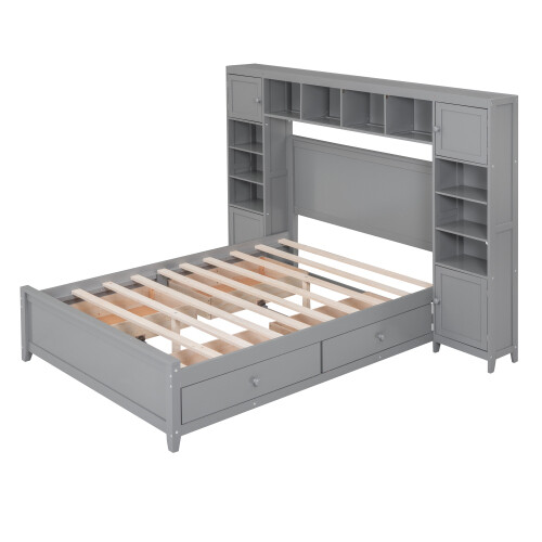 Solid Wood Platform Bed Frames with Storage Drawers All-in-One Cabinet and Shelf