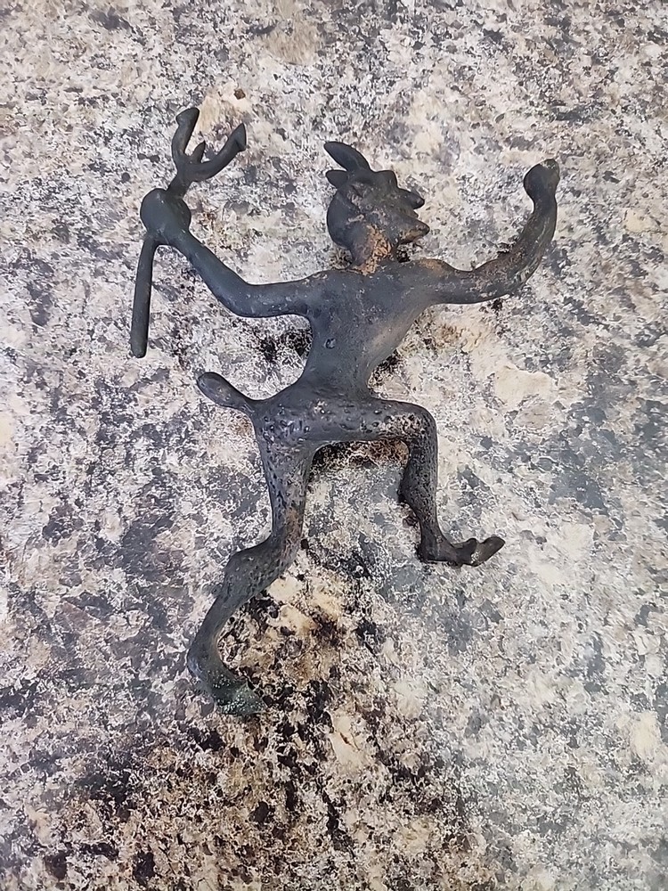 Vtg Cast Iron Devil Chimney Flue Fireplace Damper Pull Metal Rustic Primitive