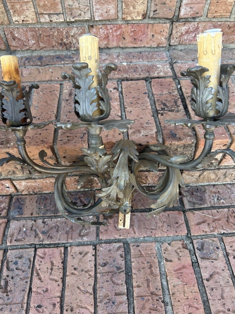 Vintage Gilt Bronze Style Wall Sconces 3 Light Rococo Hollywood Regency PAIR