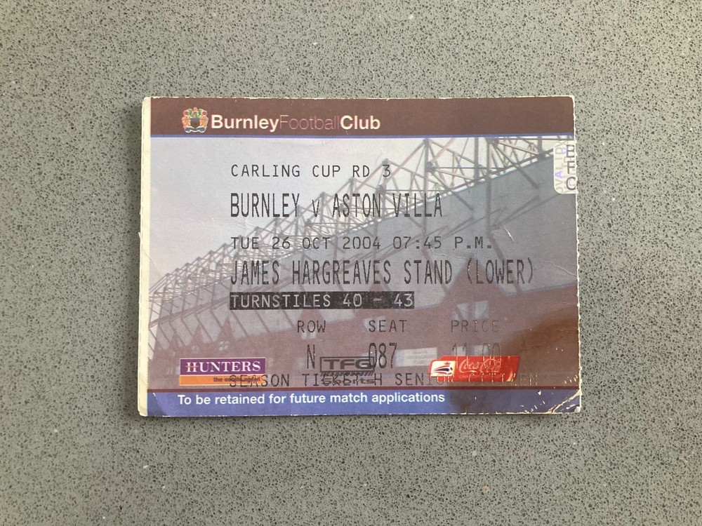 Burnley v Aston Villa 2004-05 Match Ticket