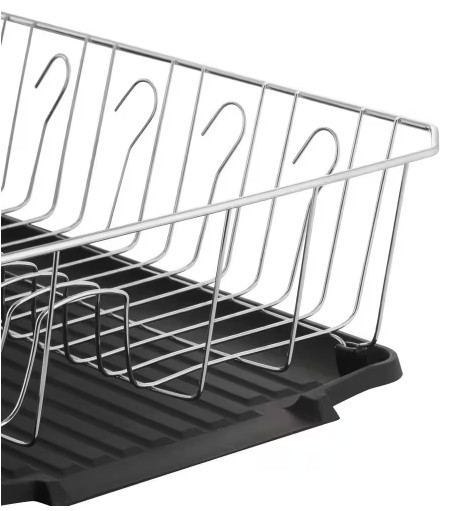 Dish Drainer Rack with Water Mat, 3-Piece, Chrome