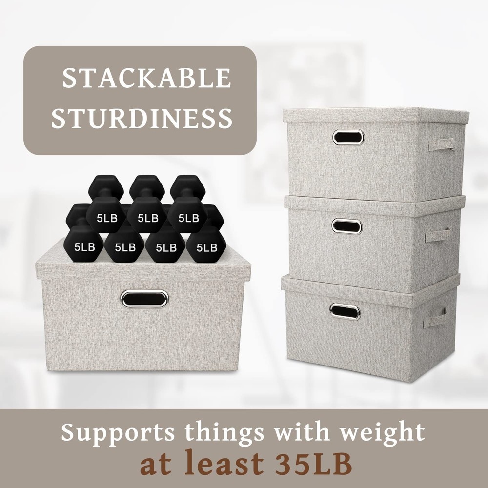 Medium 15" 21 Quart Collapsible Stackable Storage Bins with Lids, 5 Packs Bei...