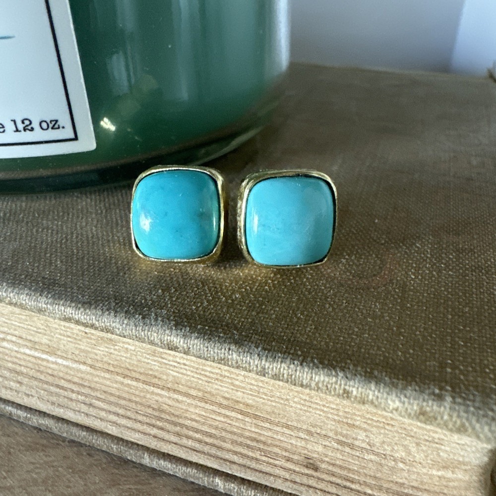 Handmade Gold Plated Natural Turquoise Square Studs