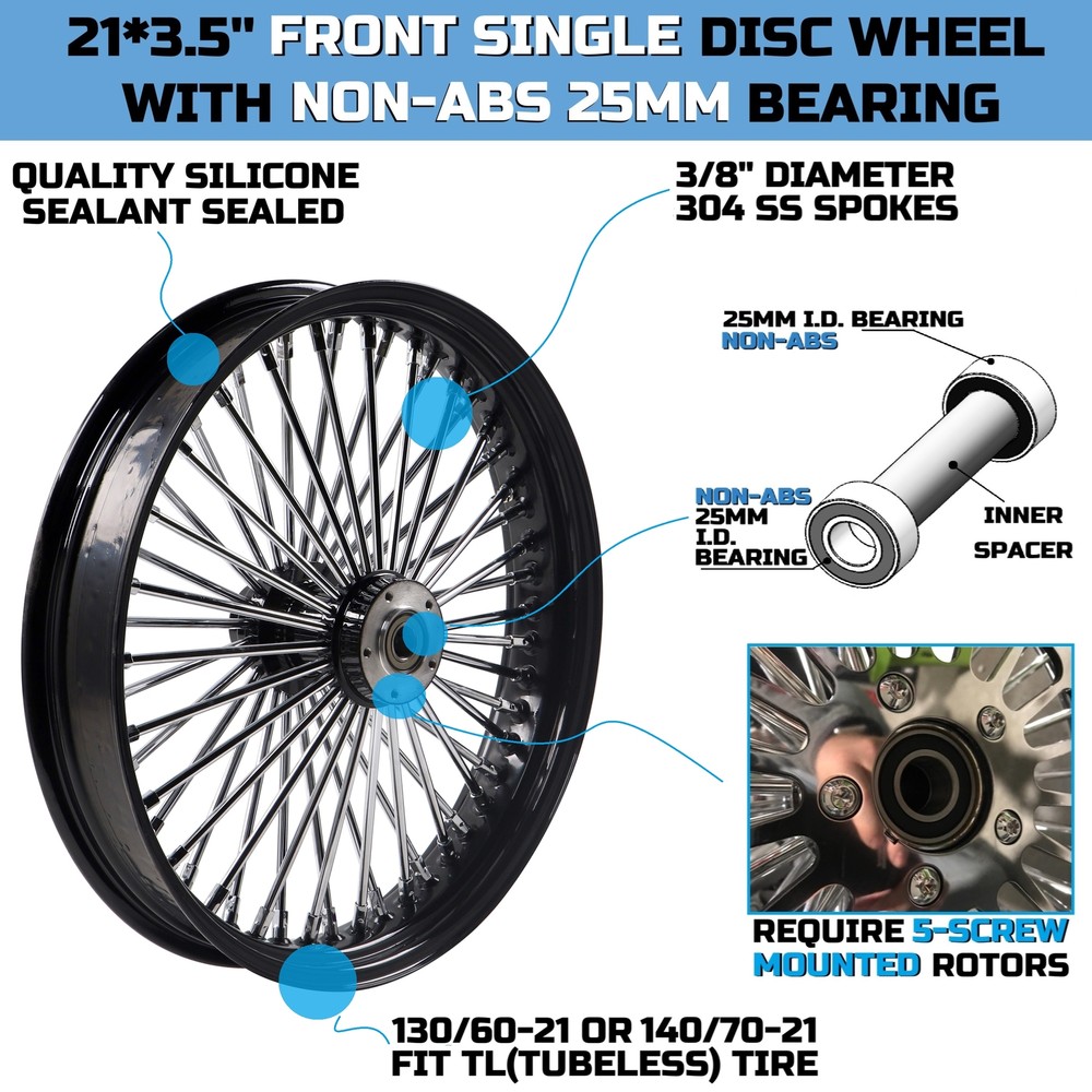 21x3.5''Front Wheel Single Disc for 2008-UP Harley Softail & Dyna Non-ABS