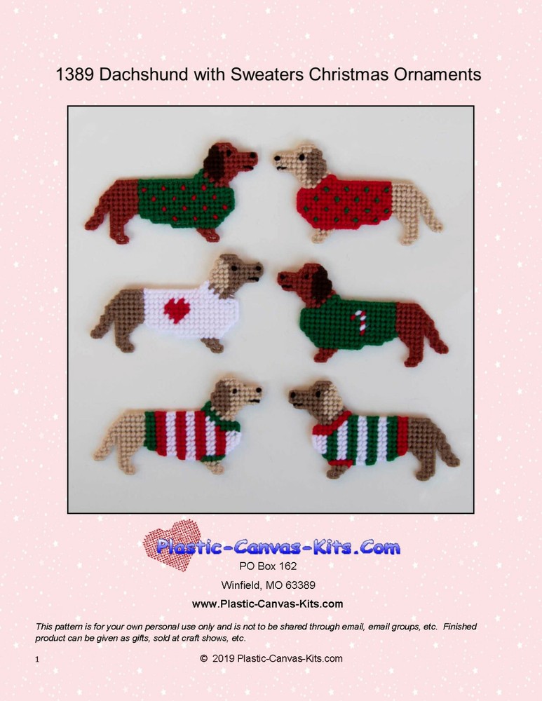 Dachshunds in Sweaters Christmas Ornaments-Dogs-Plastic Canvas Pattern or Kit