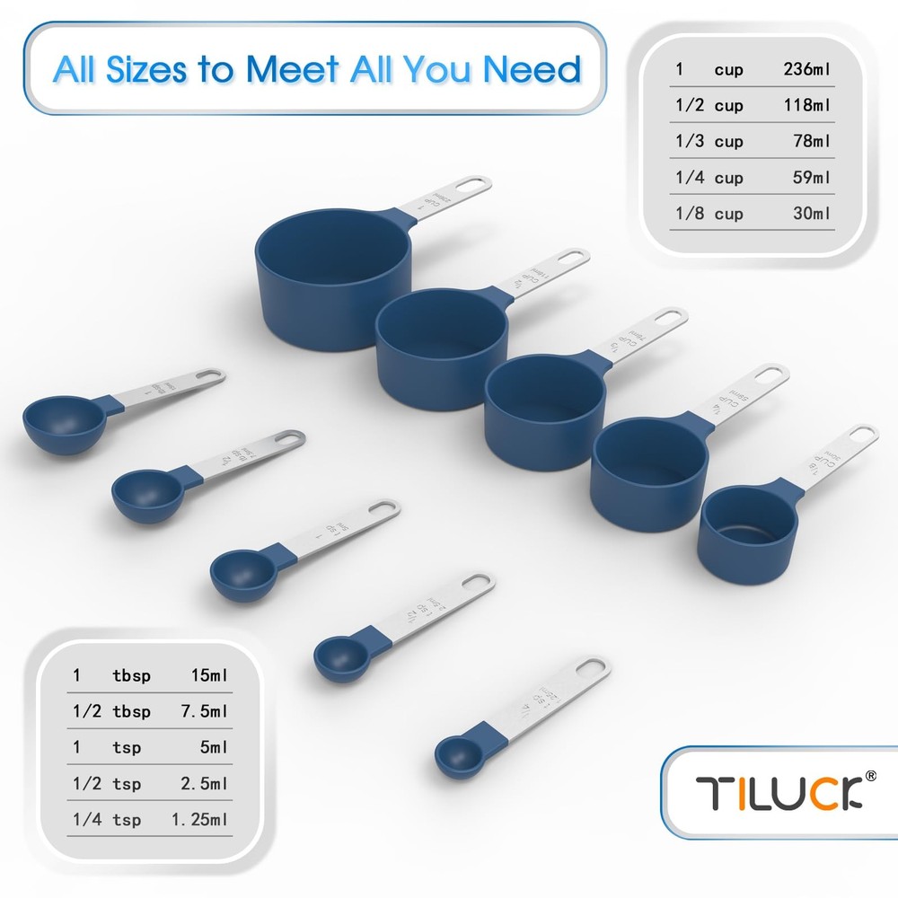 Measuring Cups & Spoons Set, Stackable Nesting with Stainless Steel Handles