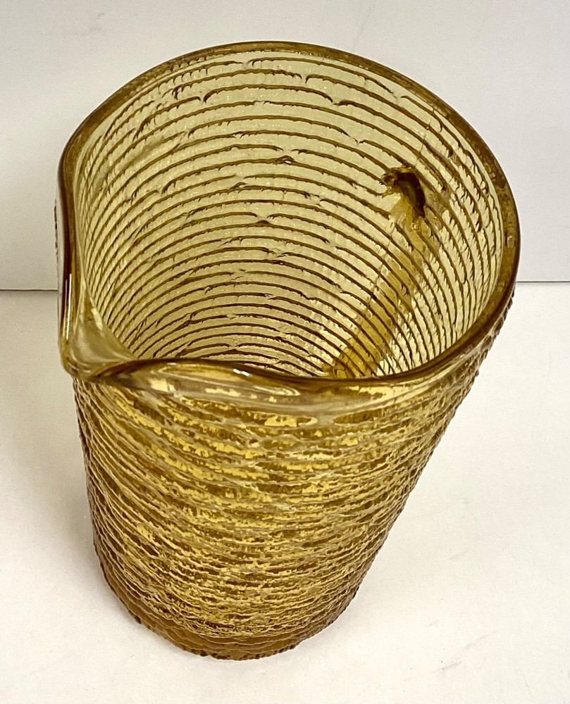Vintage Medium Amber Ruffle Glass Hand Pitcher