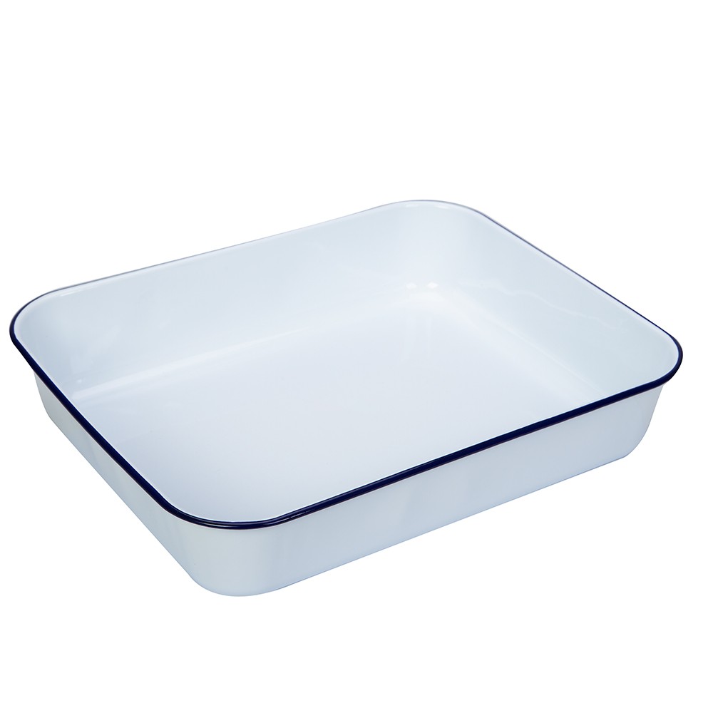 Falcon Enamel Deep Roasting Pan White & Blue 41cm