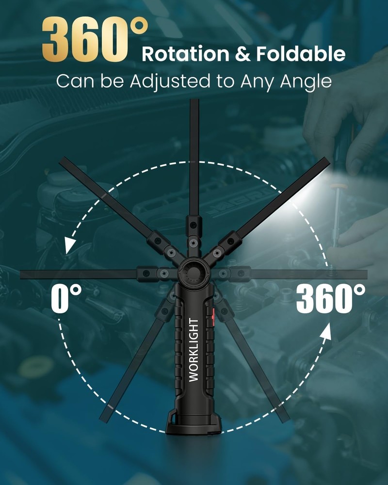 2 Pack Magnetic Base LED COB Work Light Rechargeable Mechanic Torch Flashlight